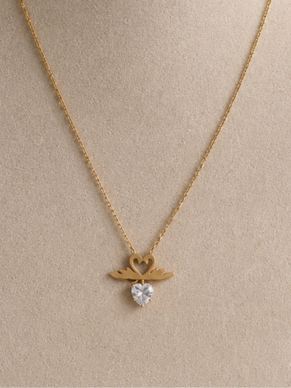 Gold Swan Necklace Heart Crystal Pendant Elegant Summer Jewelry Gift for Women - Picture 1 of 6